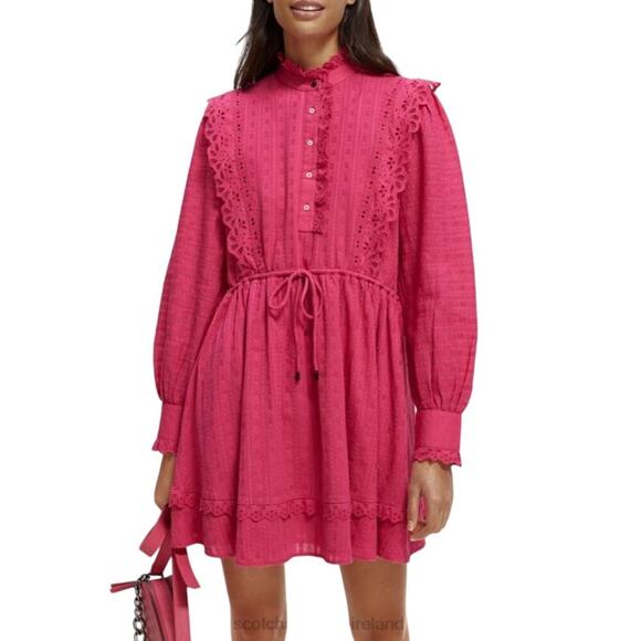 SCOTCH & SODA Schiffli Embroidered A-Line Mini Dress Hot Pink Sz EU 32 / US 2 - Picture 1 of 16